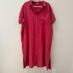 Eileen Fisher Geranium Casual Organic Linen Button Down Shirt Relaxed Fit